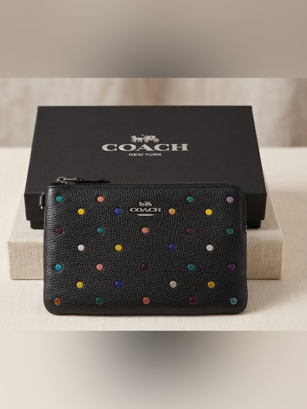 RARE! Coach Small Wristlet with Rainbow Rivets Purse Bag Womens Designer 🌈